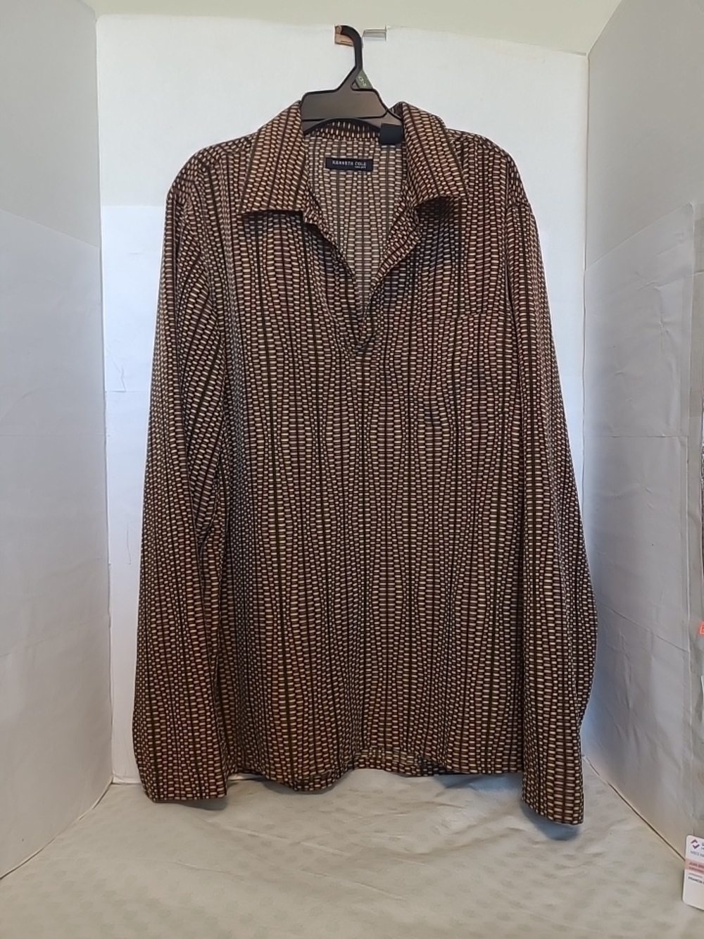 Kenneth Cole Brown and Cream Patterned Long Sleeve Blouse